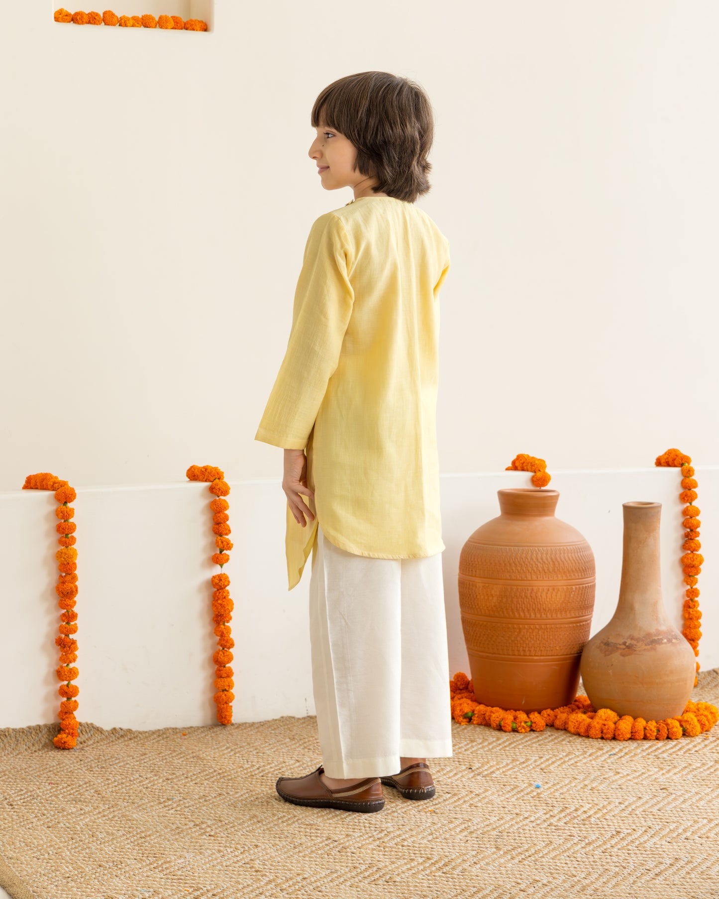 Lotus Print Kurta Set - Yellow