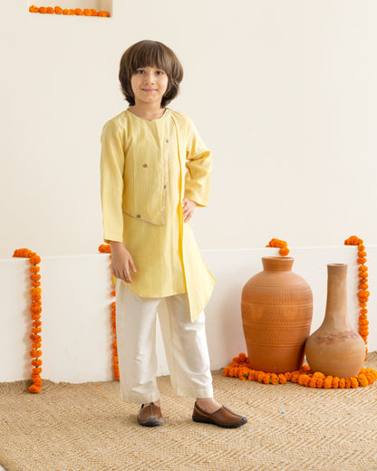 Lotus Print Kurta Set - Yellow
