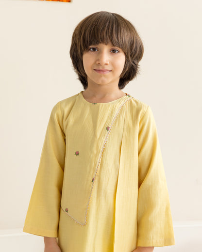 Lotus Print Kurta Set - Yellow