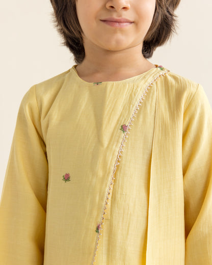 Lotus Print Kurta Set - Yellow