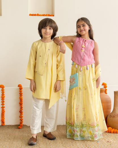 Flamingo Lehenga Set- Yellow