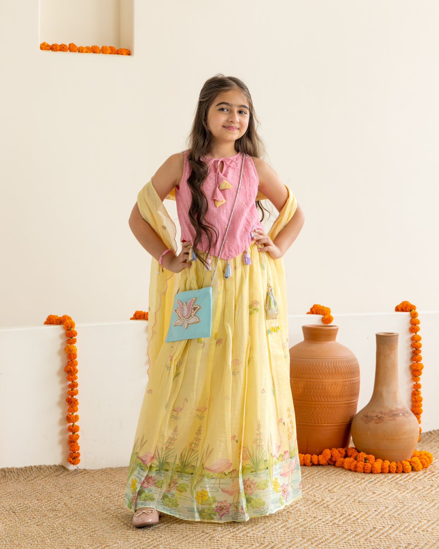 Flamingo Lehenga Set- Yellow