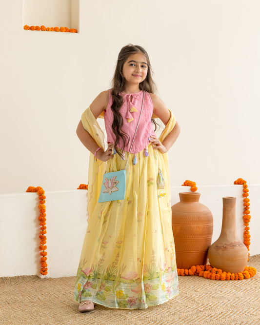 Flamingo Lehenga Set- Yellow