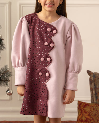 Suede Cutwork Dress-Rose