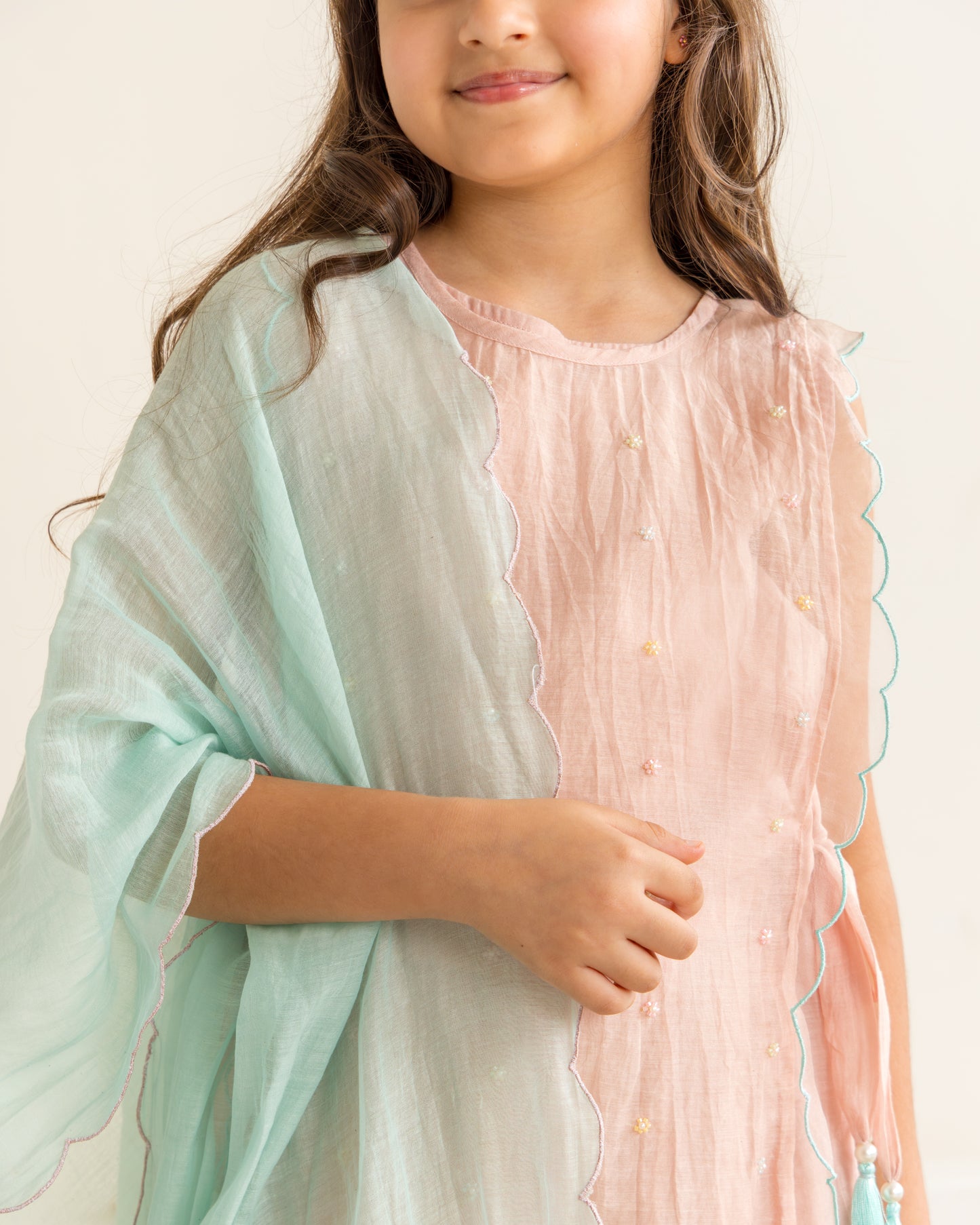 Sharara With Beaded Overlay Set- Peach