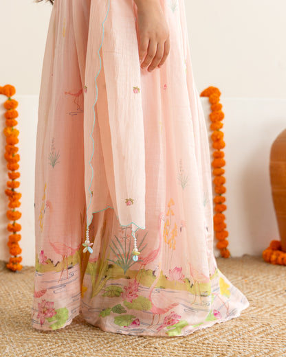 Flamingo Lehenga Set- Mint & Peach