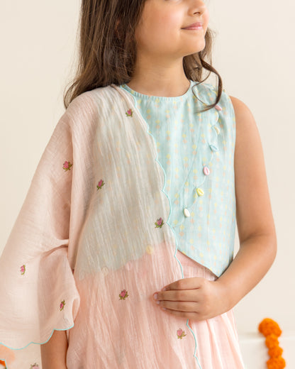 Flamingo Lehenga Set- Mint & Peach