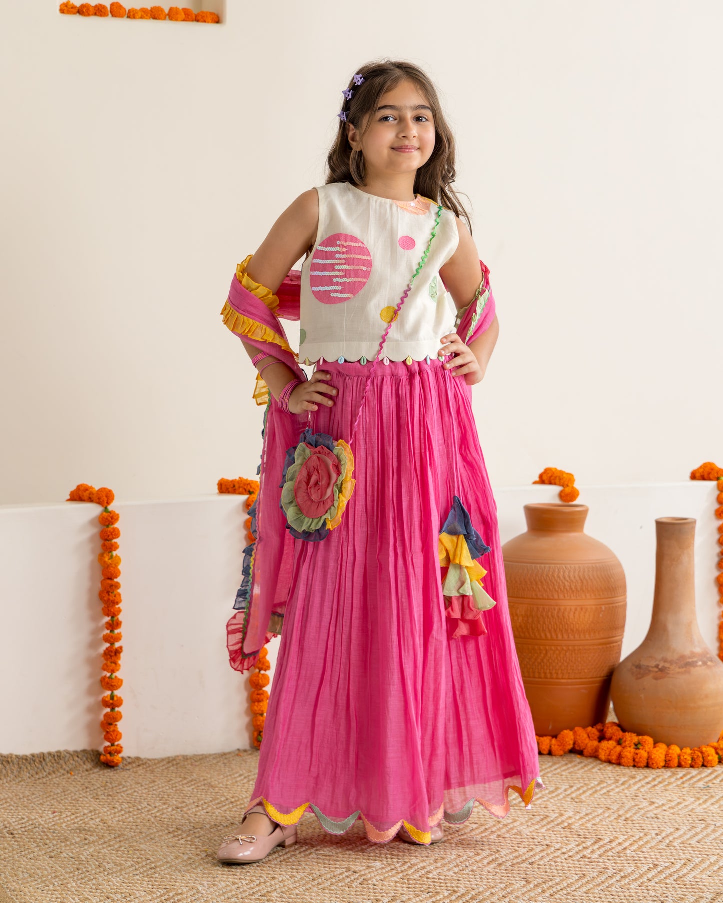 Rani Pink Polka Lehenga Set