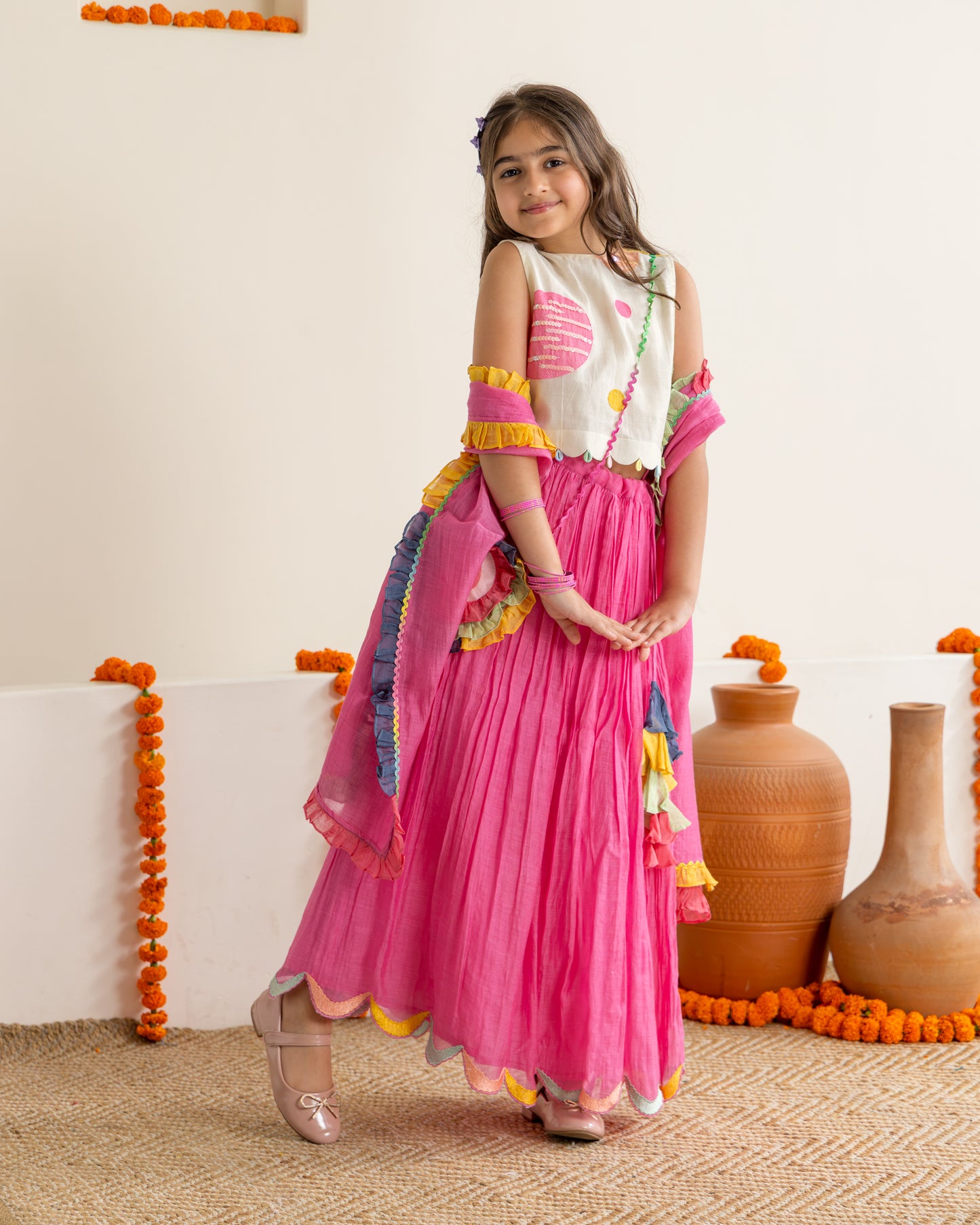 Rani Pink Polka Lehenga Set