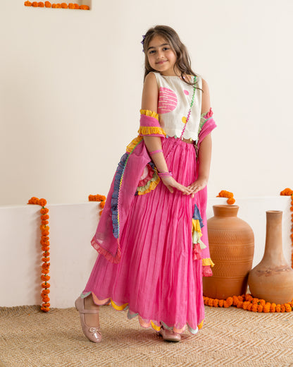 Rani Pink Polka Lehenga Set