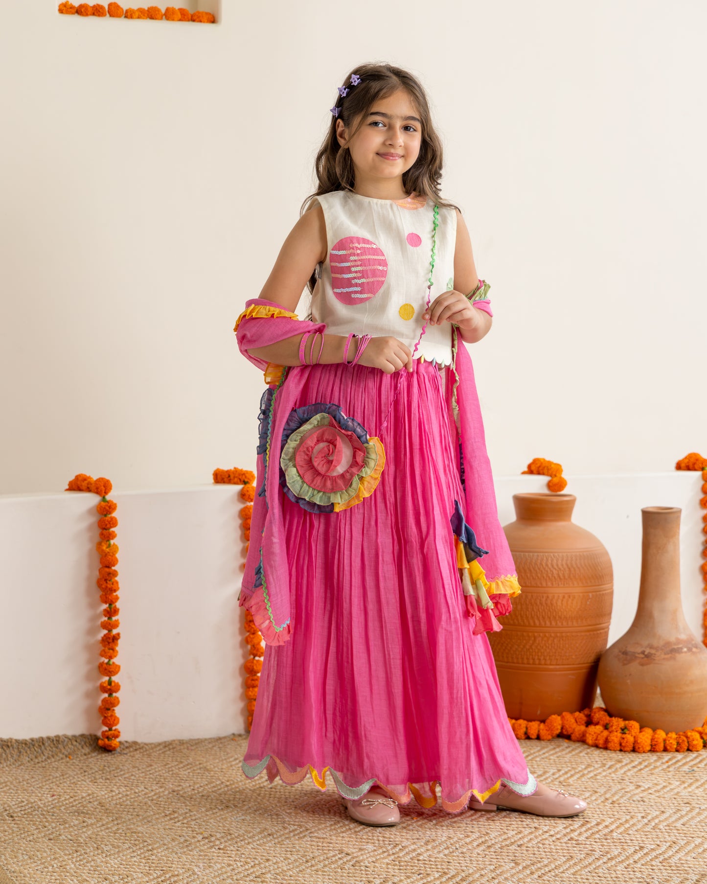 Rani Pink Polka Lehenga Set