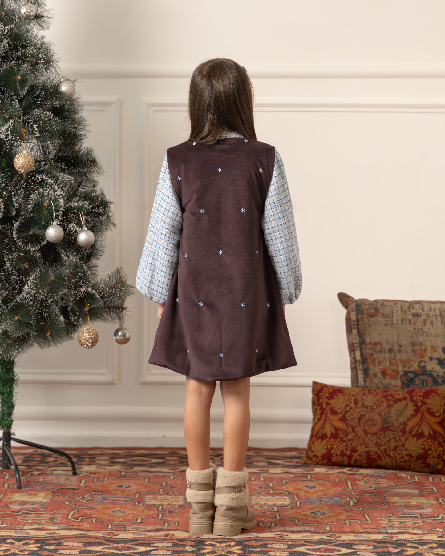 Mocha Embroidered Pinafore Dress