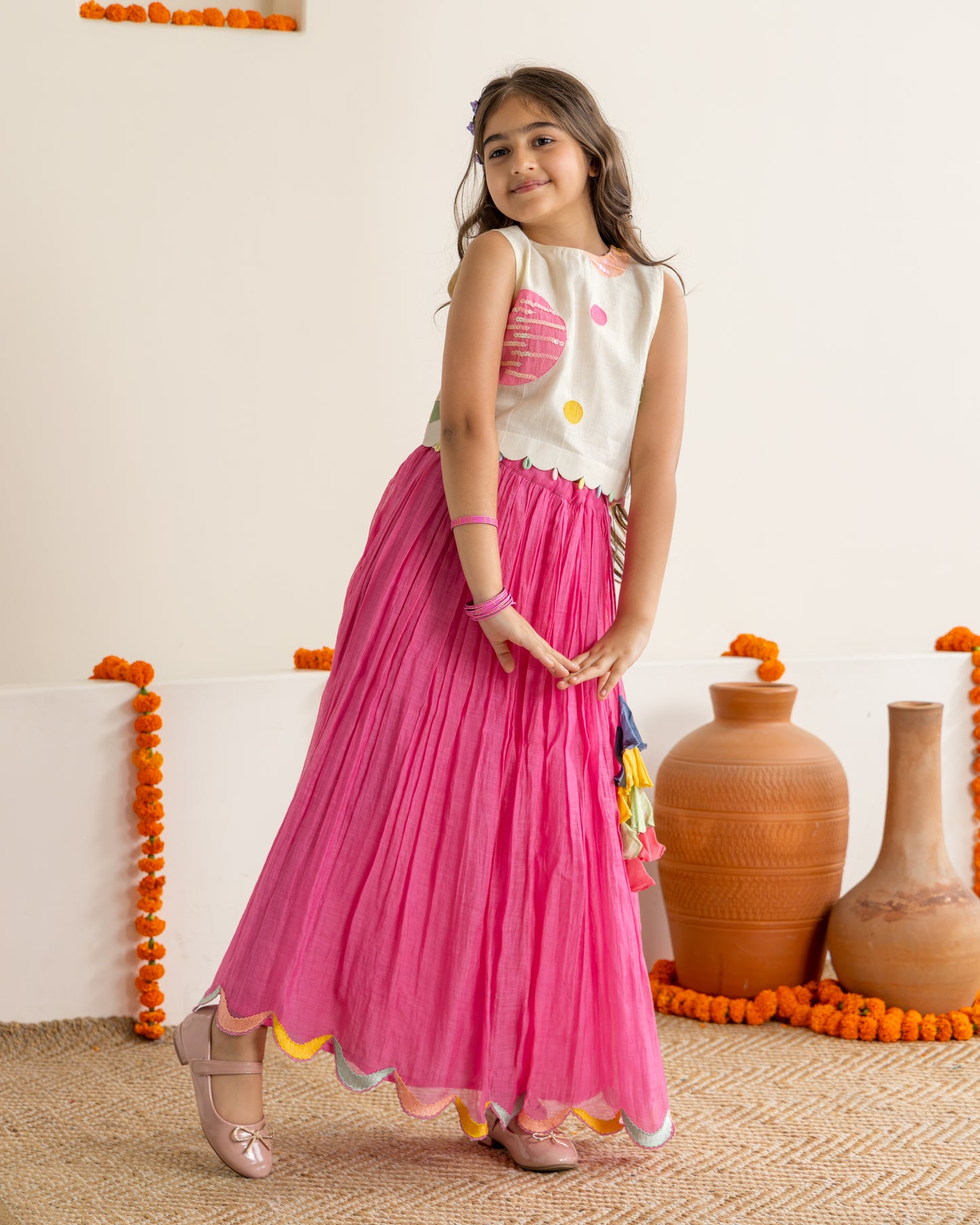 Rani Pink Polka Lehenga Set