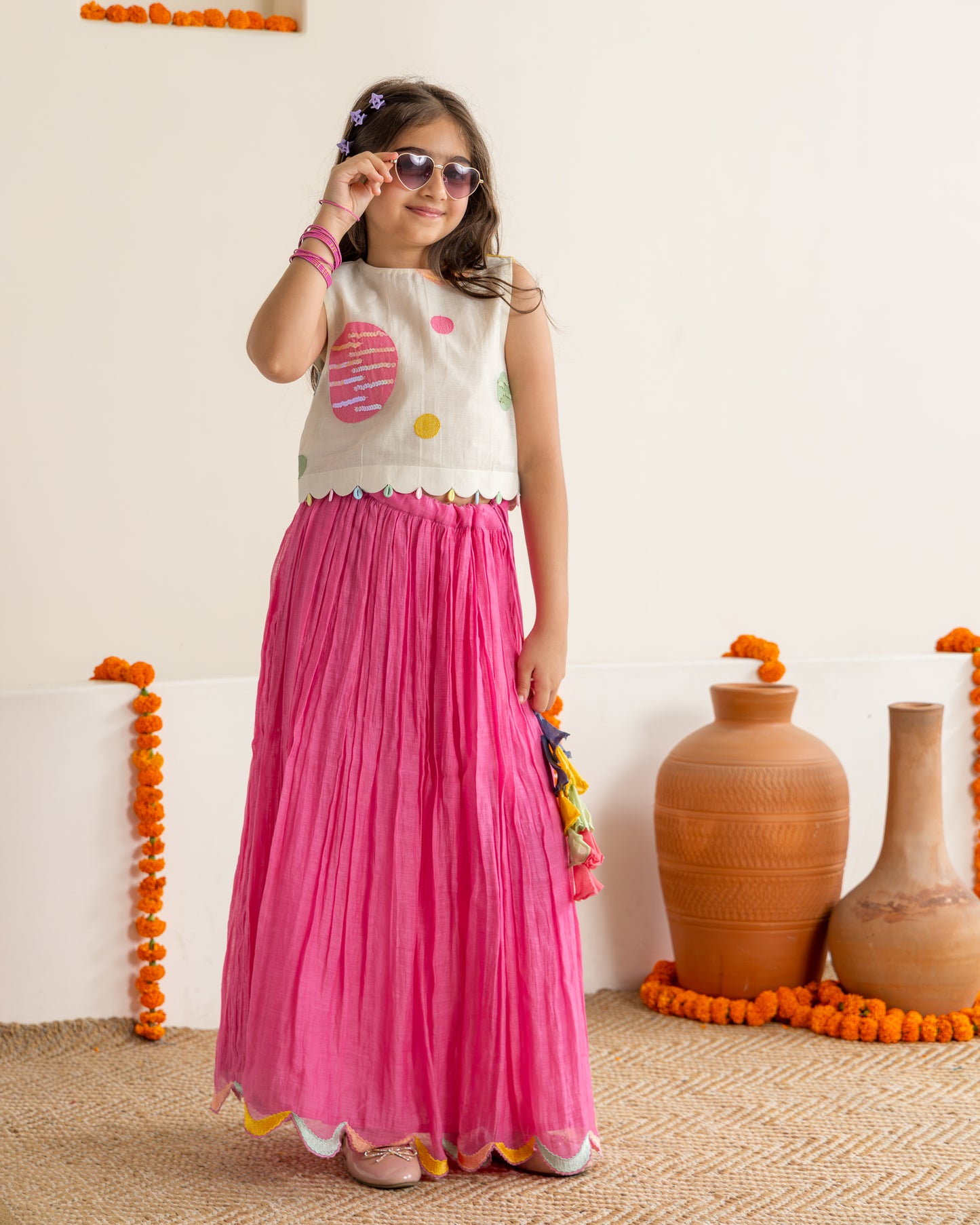 Rani Pink Polka Lehenga Set