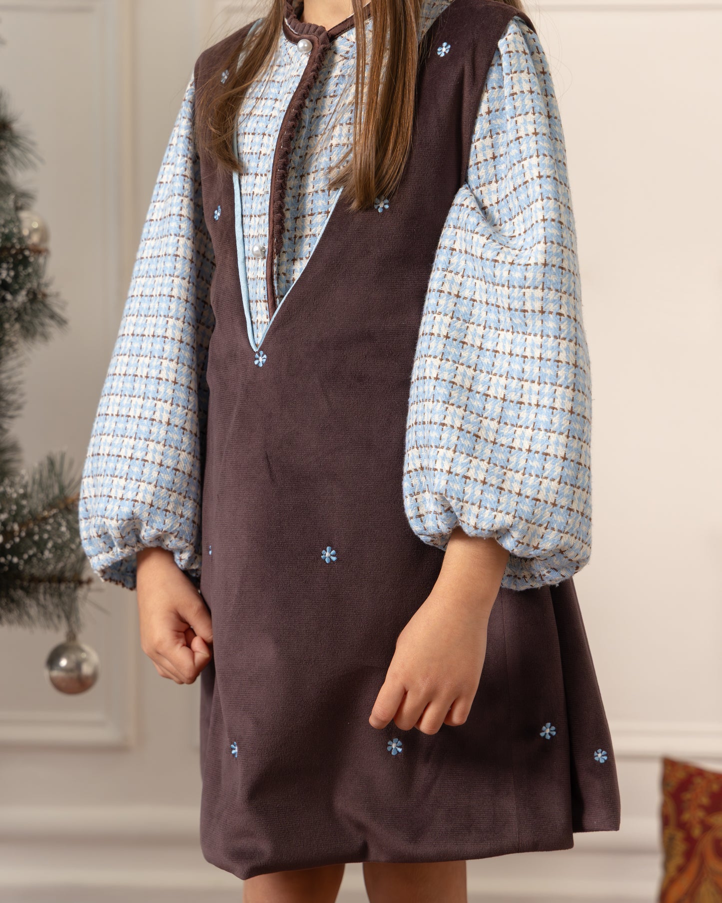 Mocha Embroidered Pinafore Dress