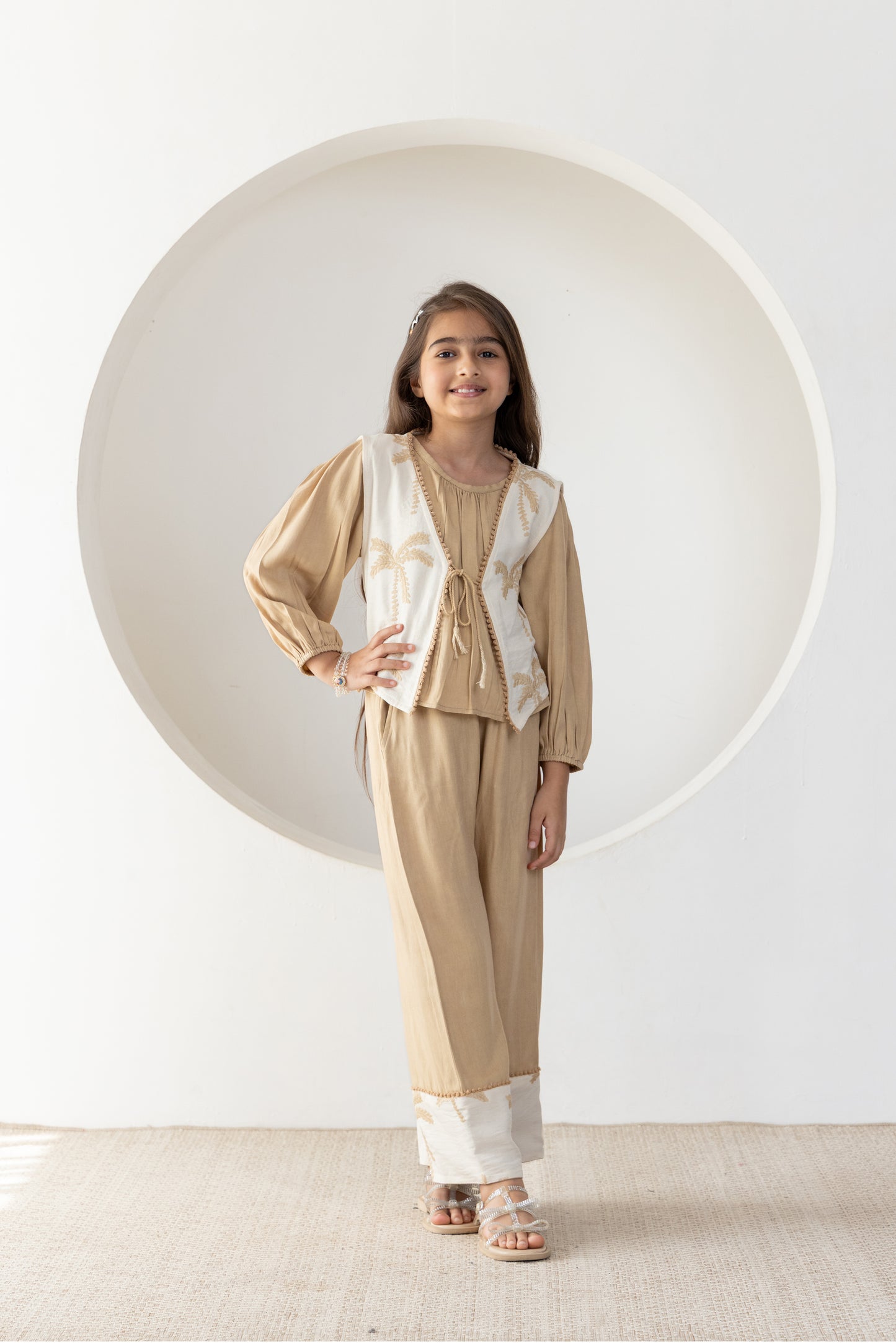 Beige Palms Waistcoat Co-ord Set