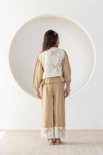Beige Palms Waistcoat Co-ord Set