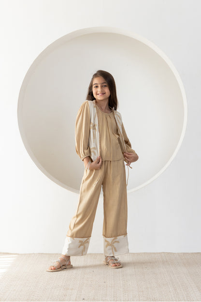 Beige Palms Waistcoat Co-ord Set