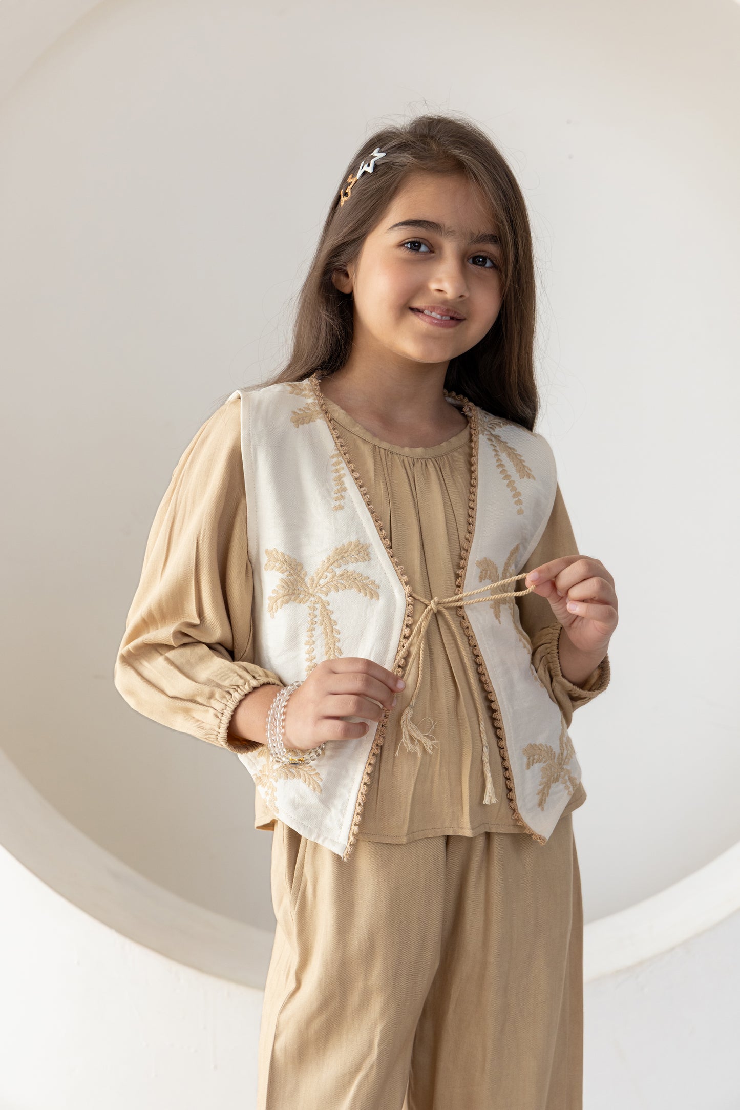 Beige Palms Waistcoat Co-ord Set