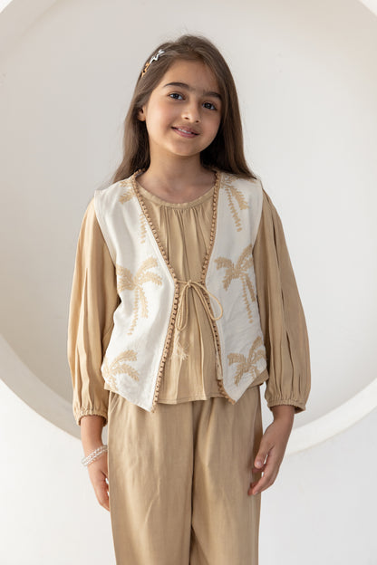 Beige Palms Waistcoat Co-ord Set