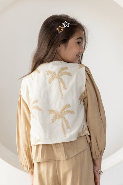 Beige Palms Waistcoat Co-ord Set