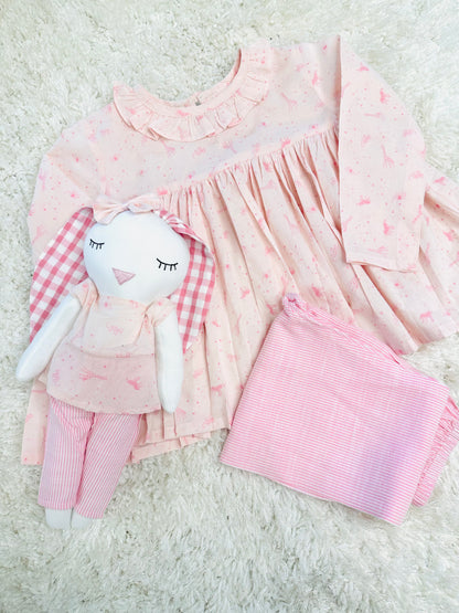 Pink Animal Print Set with Matching Bunny Doll