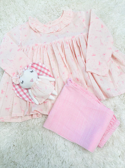 Pink Animal Print Set with Matching Bunny Doll