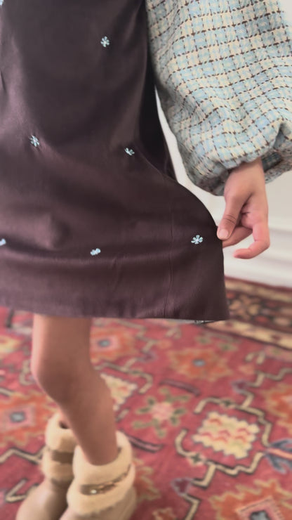 Mocha Embroidered Pinafore Dress