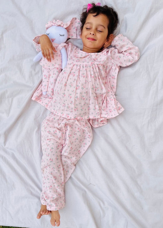 Pink Rose Loungewear Set With Matching Bunny Doll - RISA DREAMWORLD