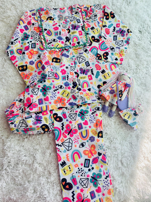Pop Print Night Suit With Doll - RISA DREAMWORLD