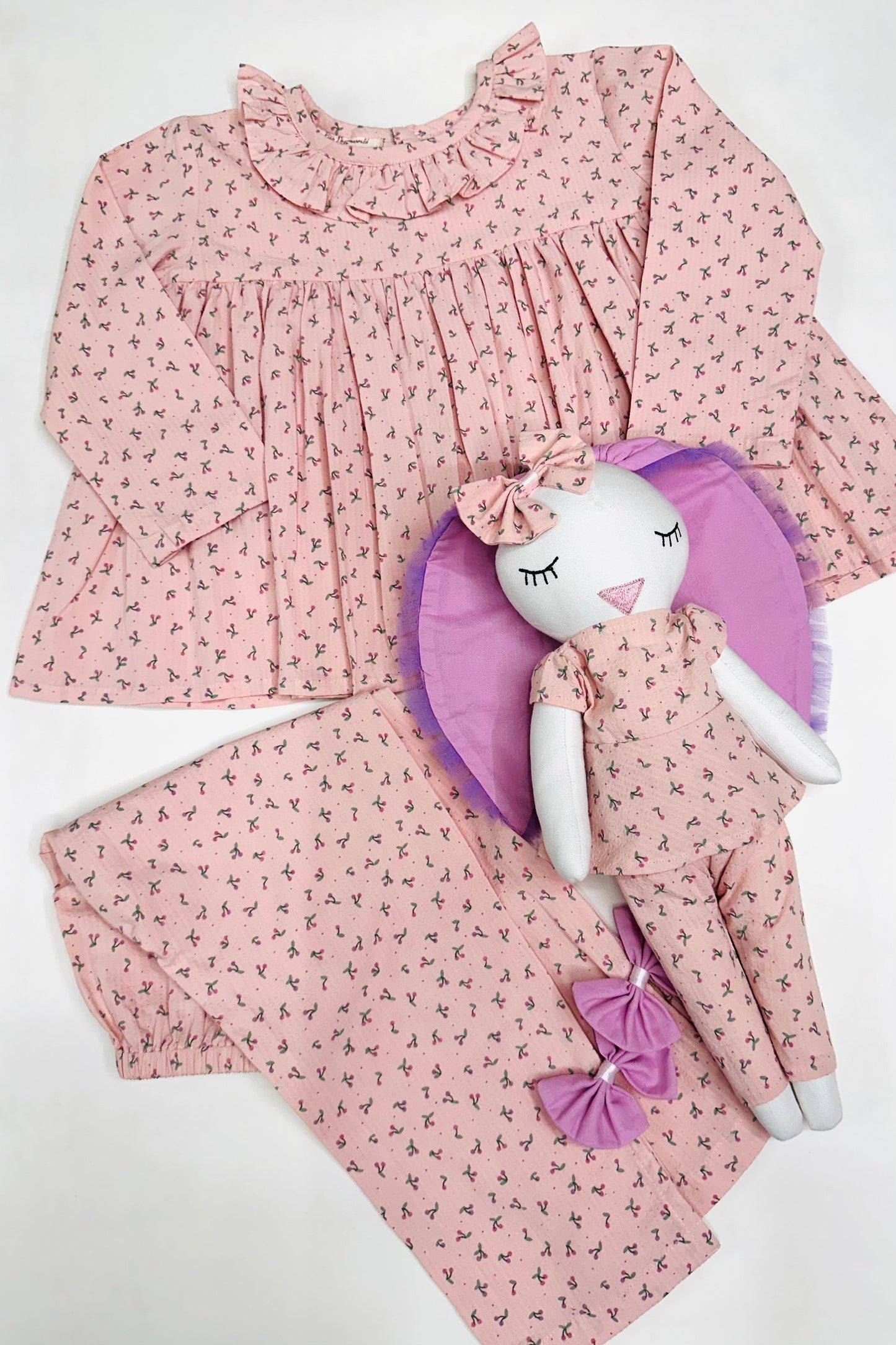 The Cherry Print Set with Matching Bunny Doll - RISA DREAMWORLD