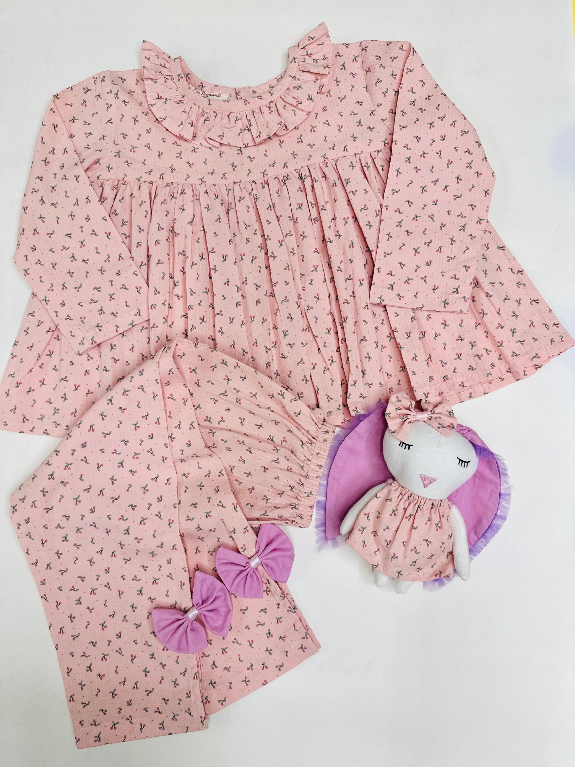 The Cherry Print Set with Matching Bunny Doll - RISA DREAMWORLD